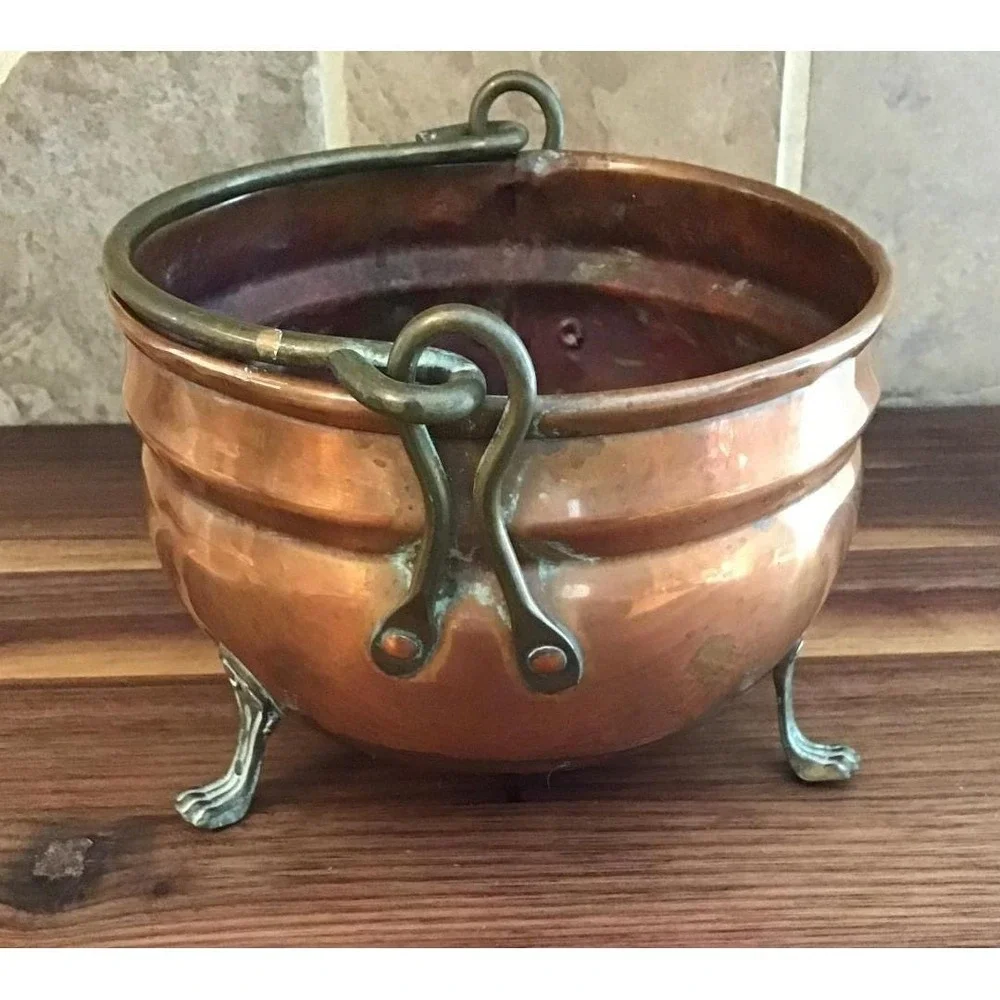 Vintage Holland Copper Brass Miniature Cauldron Pot Set 4.5